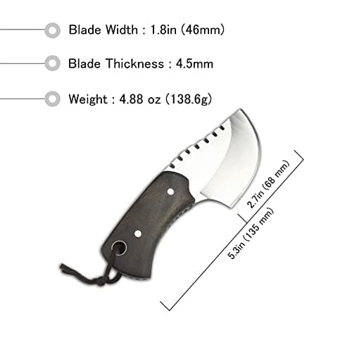 HUAAO Mini Fixed Blade Cleaver Knife, 2.7" 7Cr13MoV Steelblade, Wood Handle