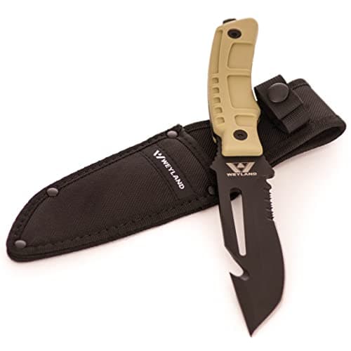 Weyland Tactical Knife with MOLLE Holster - Survival Hunting Bugout Knife - Black