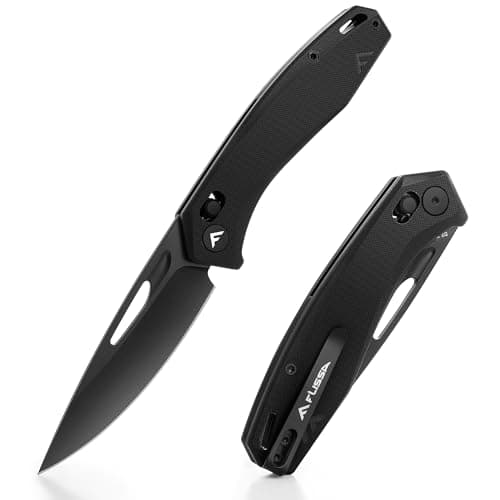 FLISSA EDC Knife with Axis Lock, 3.5" D2 Steel, G10 Handle, Black
