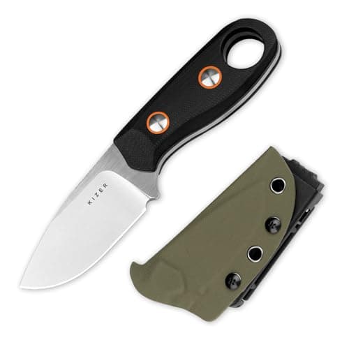 Kizer Beaver Fixed Blade Knife, 2.75" D2blade EDC Camping Knife, Olive Green G10 Handle — Nitro V Blade+Black G10 Handle
