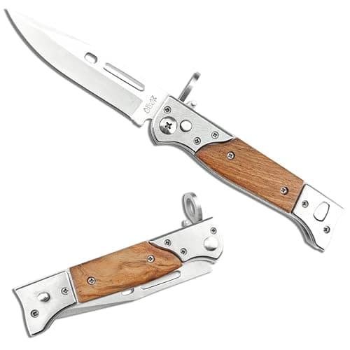 HUAAO Assisted Opening Knife, 440C Blade, Chicken-Wing Wood Handle, Deep CarryPocket Clip — AK47