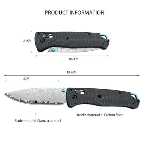 Axis Lock Damascus Blade EDC Knife, Carbon Fiber Handle Thumb Stud Manual Open