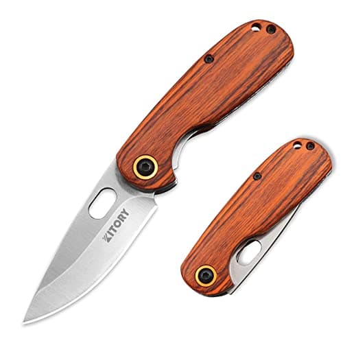 Kitory 2.7" EDC Folding Knife, D2 Stainless Steel, Wood Handle, Lanyard Hole, 2023 Gift — M012B
