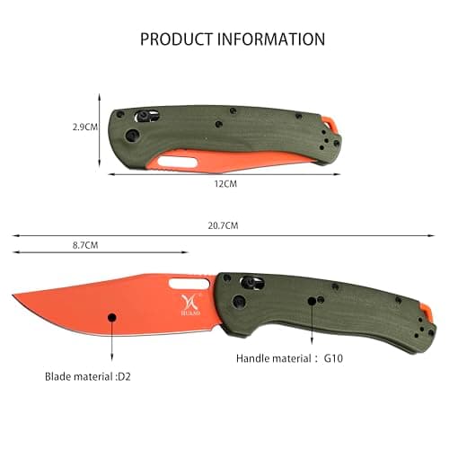 Folding Knife with Orange Blade and Green Handle for Camping and Hunting