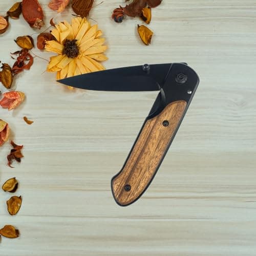 HUAAO Assisted Opening 7in Folding Knife, 5Cr13Mov Wood Blade, EDCPocketclip