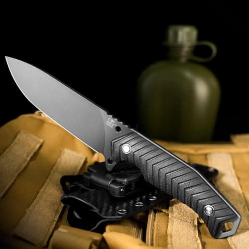 LOTHAR BAT Survival Knife with Fire Starter - D2 Steel Fixed Blade, G10 Handle, Tactical Camping & Bushcraft Knife with Kydex Sheath, Perfect Gift for Men
