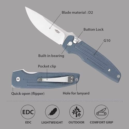 Firebird GANZO FH926-PL Sturdy Pocket Knife, D2 Steel, G10 Handle, Purple