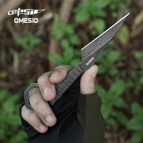 Omesio Black Full Tang Neck Knife, 6.38" EDC Tactical Knife for Men