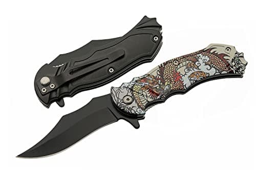 SZCO 8" Meiji Dragon Assisted Folding Knife with Pocket Clip