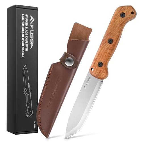 FLISSA 9" D2 Steel Hunting Knife for Camping & Outdoor, Christmas Gift — Wood Handle