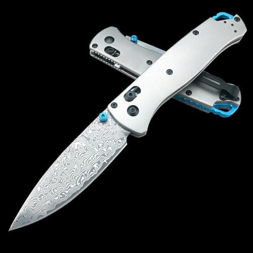 HUAAO Bugout 535 Damascus Foldable Knife with Titanium Handle