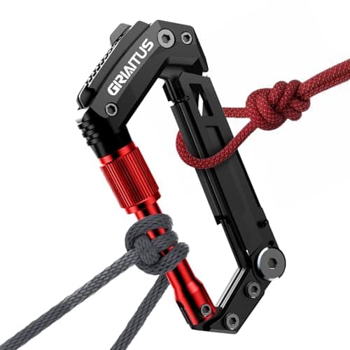 8-in-1 Carabiner Multitool EDC, Serrated Knife, Rope Cutter, Gifts for Men and Women (Black) — Red
