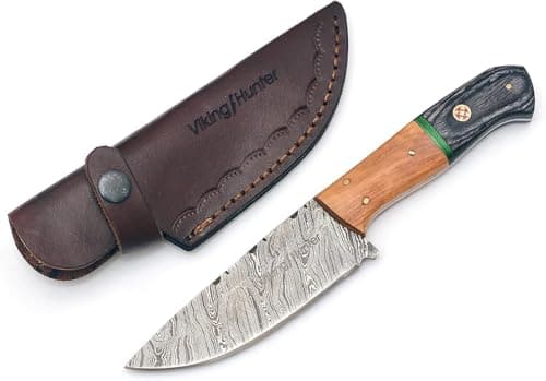 Predator Hunter 9" Damascus Steel Fixed Blade Skinning Knife (Exotic Wood Handle) — VK-HK-06