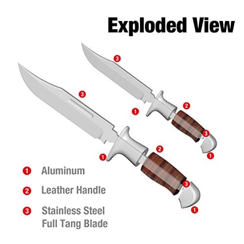 Mossy Oak Fixed Blade Bowie Knife, 2-Piece Hunting Knife with Leather Handle and Sheath