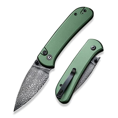 CIVIVI Pocket Folding Knife - Button Lock with Thumb Stud, 2.98" 14C28N Blade, Aluminum Handle, Qubit Utility Knife — Green