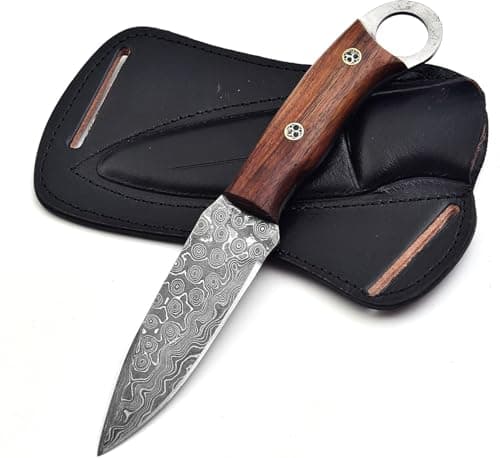 Predator Hunter 9" Damascus Steel Fixed Blade Skinning Knife (Exotic Wood Handle) — Damascus Tracker Knife