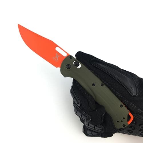 Folding Knife for Camping and Hunting with Orange Blade and Green Handle