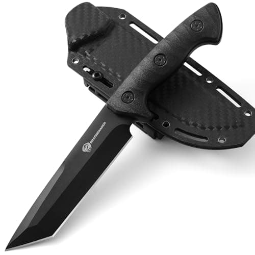 Tanto Fixed Blade Knife with Sheath for Survival and Tactical Carry — A-Black Blade + Black Handle