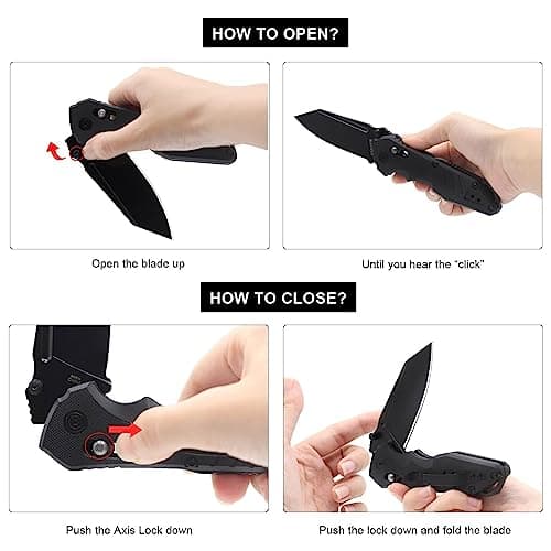 All-Black Stainless Steel Pocket Knife EMH01N for Men, Ideal for Outdoor, Camping, and Hiking