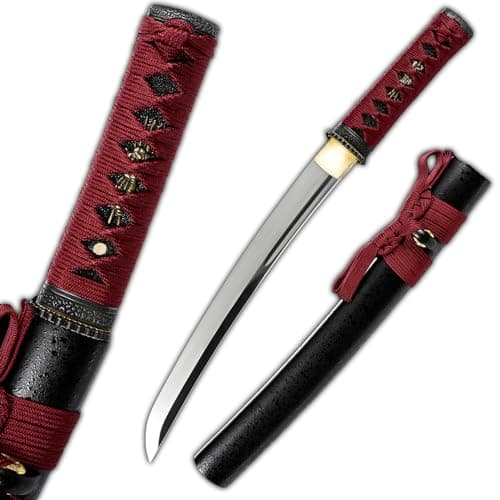 Full Tang Unokubitsukuri Carbon Steel Japanese Samurai Tanto Sword — red