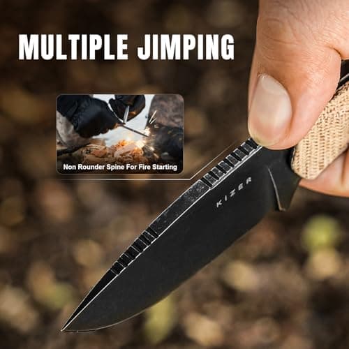 Kizer Beaver Fixed Blade Knife, D2 Steel, Brown Micarta, Black G10 Handle, EDC, Camping, Survival, Hunting