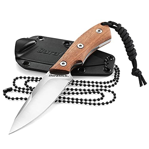 DURATECH Compact 6-inch Neck Knife with Wood Handle & Sheath, EDC, Outdoor, Camping, Hiking