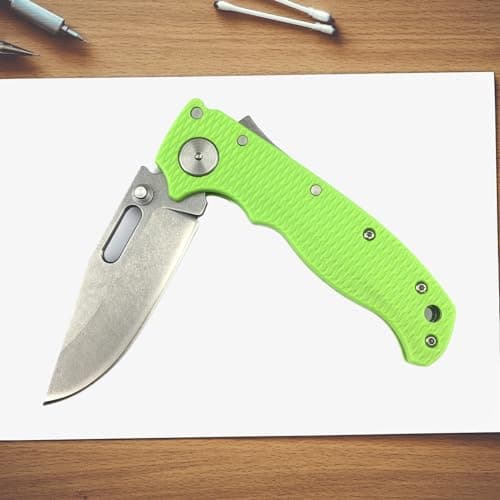 Shark Lock Folding Pocket Knife, 2.9'' 8Cr13MoV Steel, Green Grivory Handle, Thumb Stick, EDC, Camping, Hunting