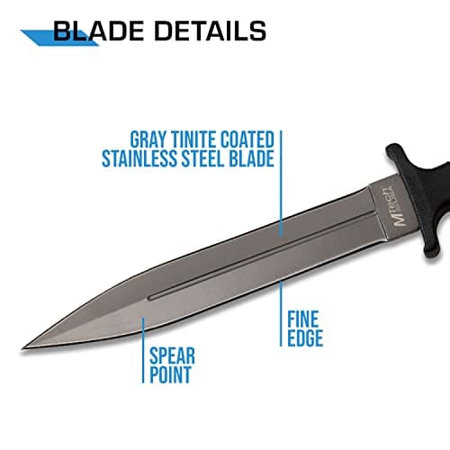 MTECH USA Gray TiNite Coated Knife - Black ABS Handle, Black Sheath - Hunting, Camping, Survival, EDC