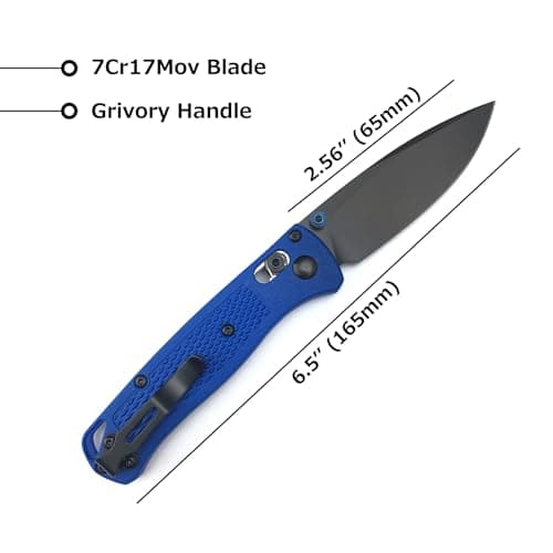 6.5 Inch Axis Lock 7Cr17Mov Blade Folding Knife - Blue Grivory Handle, Perfect for Camping and Hunting