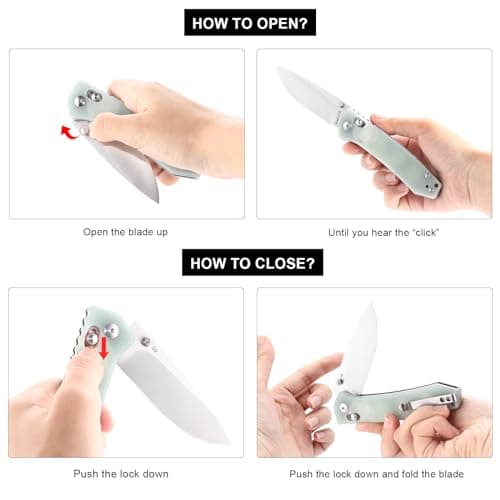 3.14" D2 Steel Satin Blade Folding Knife, G10 Scales, Axis Lock, Reversible Clip, Perfect for Men, Women, Camping & Hiki