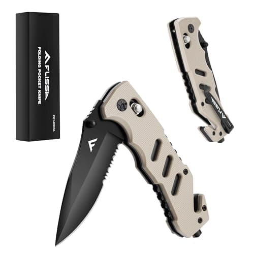 FLISSA Folding Pocket Knife: Clip, Glass Breaker, Seatbelt Cutter, Emergency Rescue Survival Knife