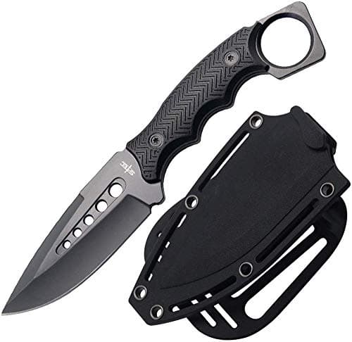KCCEDGE Best Tactical Knife - Fixed Blade, Razor Sharp Edge, Camping & Survival Gear (Black)
