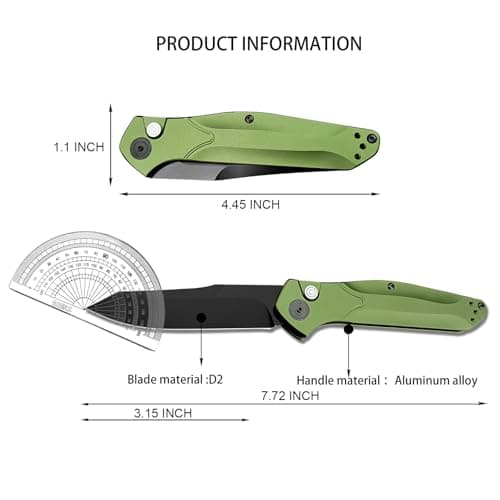HUAAO EDC Pocket Knife, 3.15 Inch D2 Blade, Green Aluminium Handle, Camping Folding Knife for Men