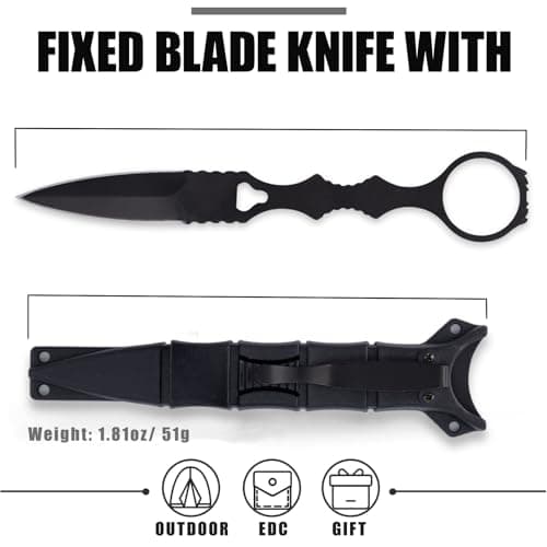 Black and White Portable Fixed Blade Knife with Kydex Sheath Camping Outdoor 440C Steel