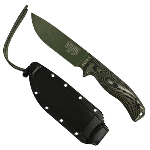 USA-Made ESEE 6 Fixed Blade Knife with Contoured Handle — OD Green Blade, OD Green/Black G10 3D Handle