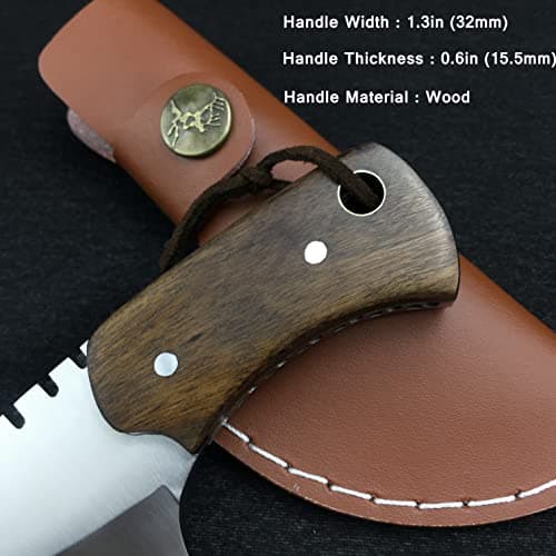 HUAAO Mini Fixed Blade Cleaver Knife, 2.7" 7Cr13MoV Steelblade, Wood Handle
