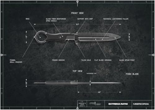 Extrema Ratio Misericordia Black Fixed Blade Knife, Italian Made