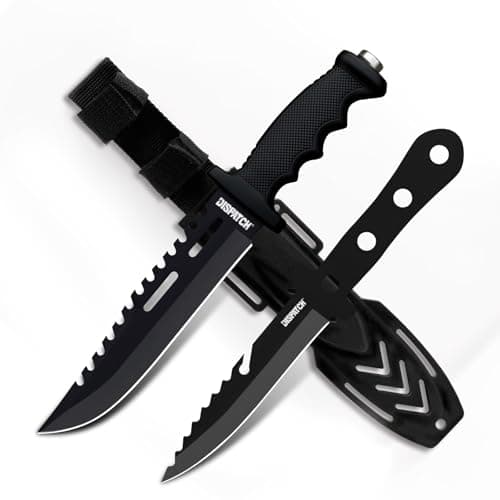 12-inch Dispatch Fixed Blade Hunting Knife, Survival Bowie for Men, Non-Slip Handle, Bushcraft Outdoor Camping — Black Knife