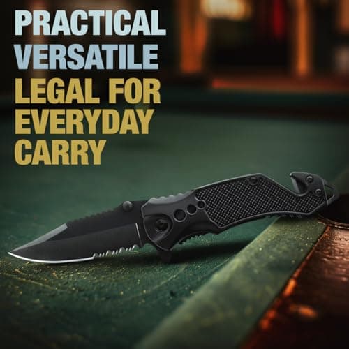 Legal Pocket Knife with Serrated Blade - EDC Folding Knife - Glass Breaker, Seat Belt Cutter - Gifts for Men