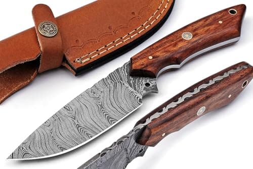 Predator Hunter 9" Damascus Steel Fixed Blade Skinning Knife (Exotic Wood Handle) — 9" Rosewood