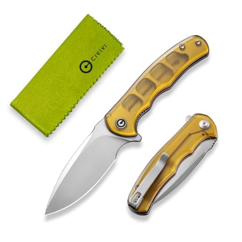 CIVIVI Damascus Blade Foldable Knife, 2.98" Guibourtia Wood, Ideal for Camping and Hiking C18026C-DS1 — Translucent Amber