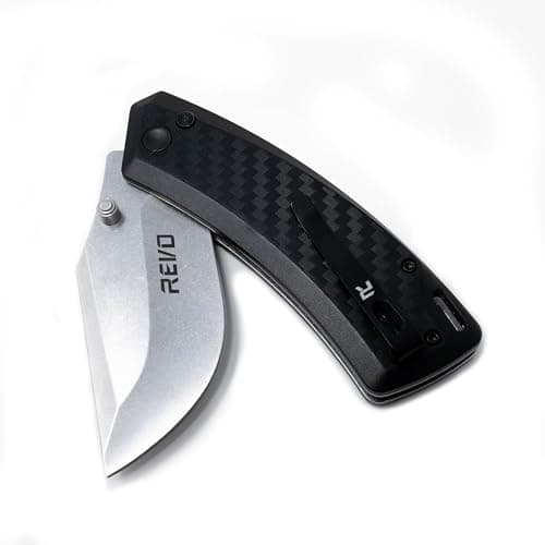 REVO Canyon Pocket Knife, 3" Steel Button Lock, Stainless & FRN, Versatile EDC (Black)