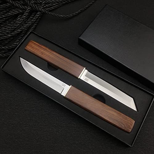 HUAAO 2PCS D2 Drop Point & Tanto Fixed Blade Knives with Wood Handle