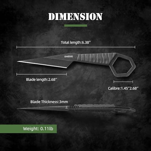 Omesio Black Full Tang Neck Knife, 6.38" EDC Tactical Knife for Men