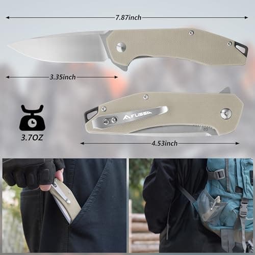 Flissa Brown Folding Tactical Knife, D2 Blade, G10 Handle, Liner Lock, EDC Knife