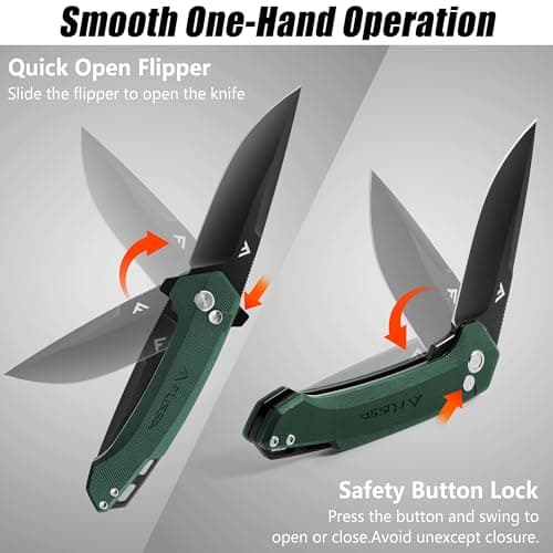 FLISSA Green Pocket Folding Knife with D2 Blade and G10 Handle
