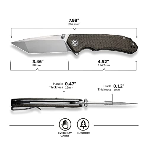 CIVIVI Brazen Pocket Knife, 3.5-Inch Tanto D2 Blade, Micarta Handle Camping Knife