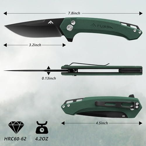 FLISSA Green Pocket Folding Knife with D2 Blade and G10 Handle