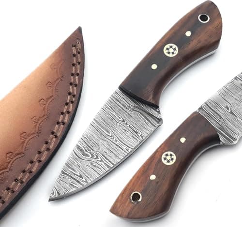 Predator Hunter 9" Damascus Steel Fixed Blade Skinning Knife (Exotic Wood Handle) — Small Rose Wood