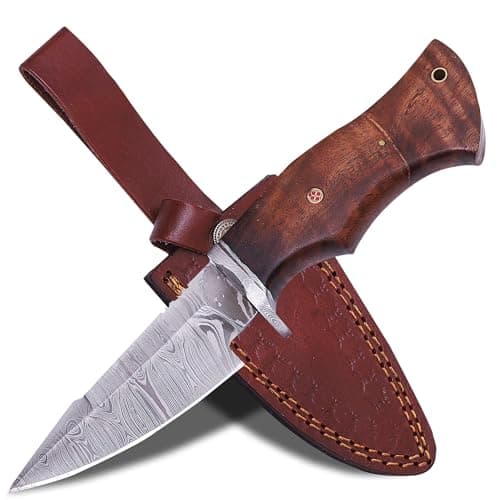 Predator Hunter 9" Damascus Steel Fixed Blade Skinning Knife (Exotic Wood Handle) — VK-HK-09